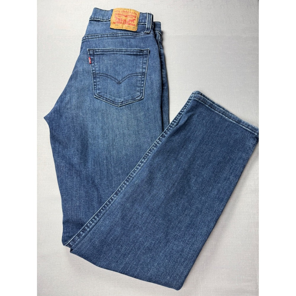 Levis 541 Athletic Taper Jeans Mens 33x34 Blue Medium Wash Stretch 18181-0216 - Picture 7 of 12